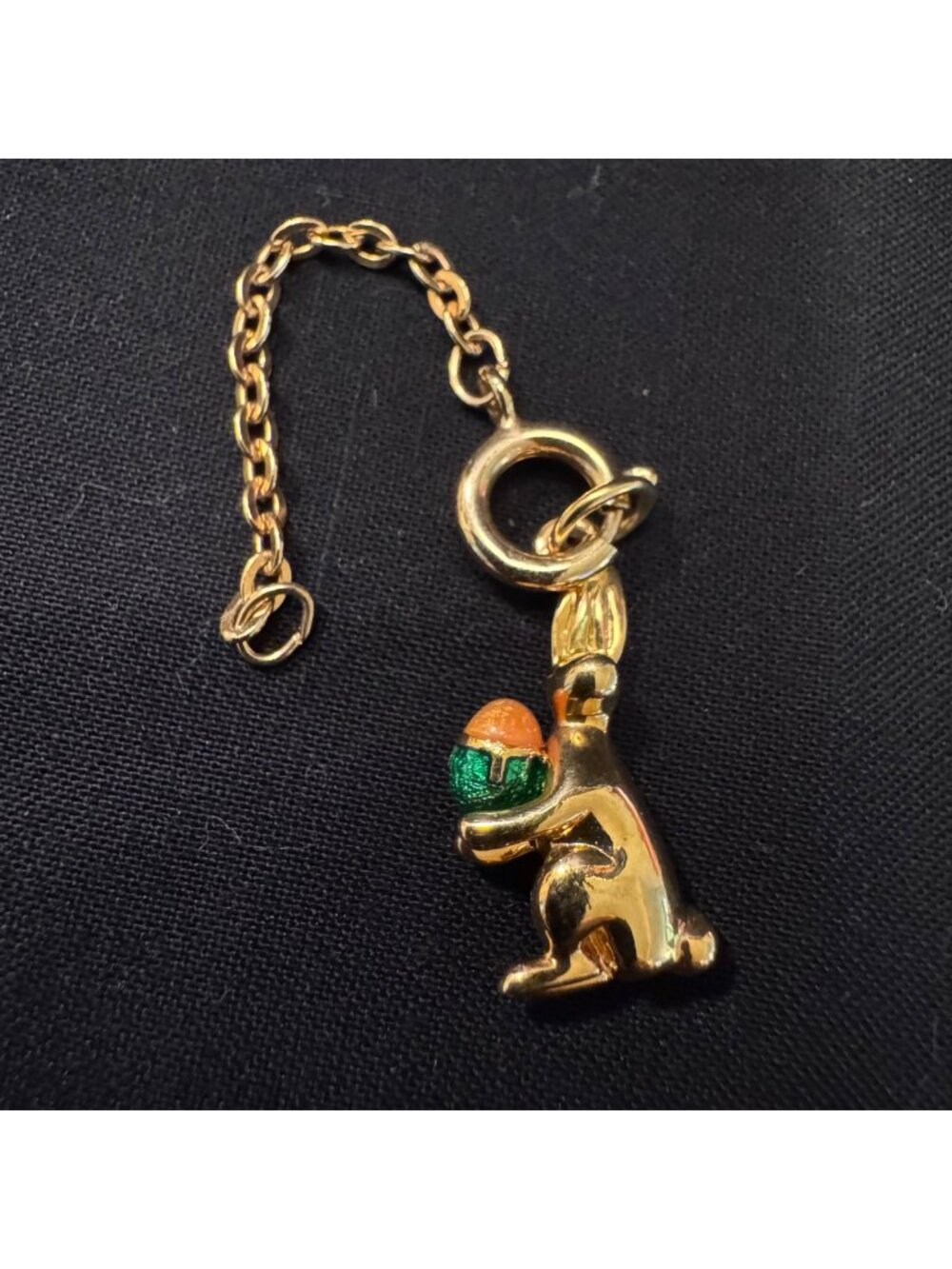 Joan Rivers Easter Bunny Peach Green Enamel Egg Charm with Extender Gold Plated